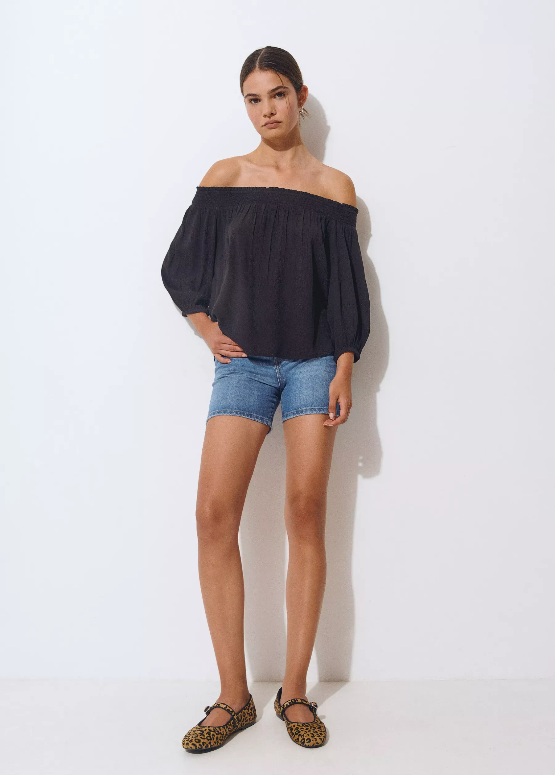 Zapatos*Brownie Bailarina piel animal print Negro