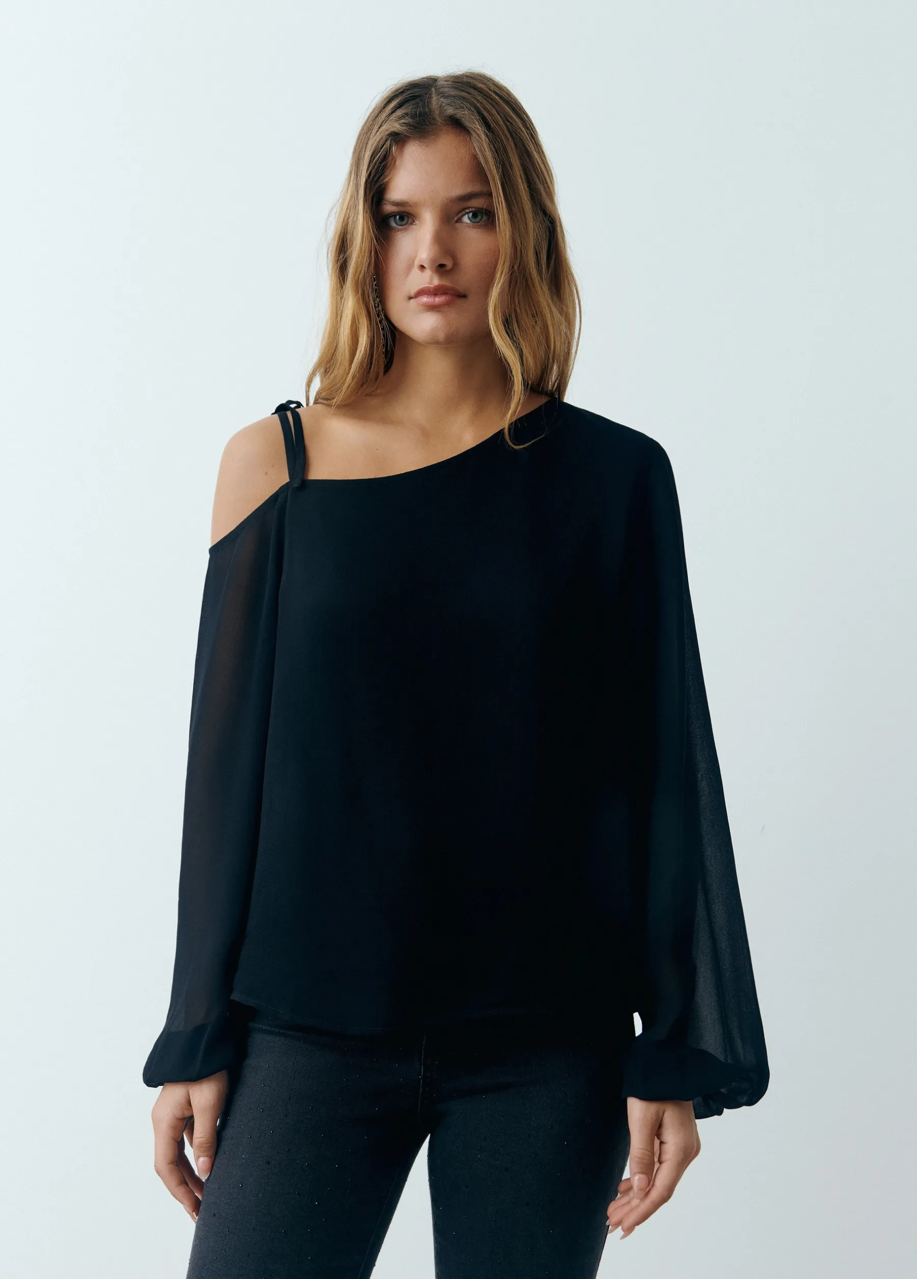 Camisas Y Blusas*Brownie Blusa asimétrica manga larga Negro