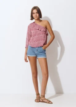 Camisas Y Blusas*Brownie Blusa asimétrica volante estampada Teja