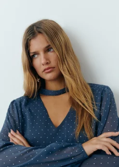 Camisas Y Blusas*Brownie Blusa detalle chocker brillos Azul