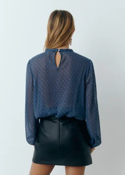 Camisas Y Blusas*Brownie Blusa detalle chocker brillos Azul