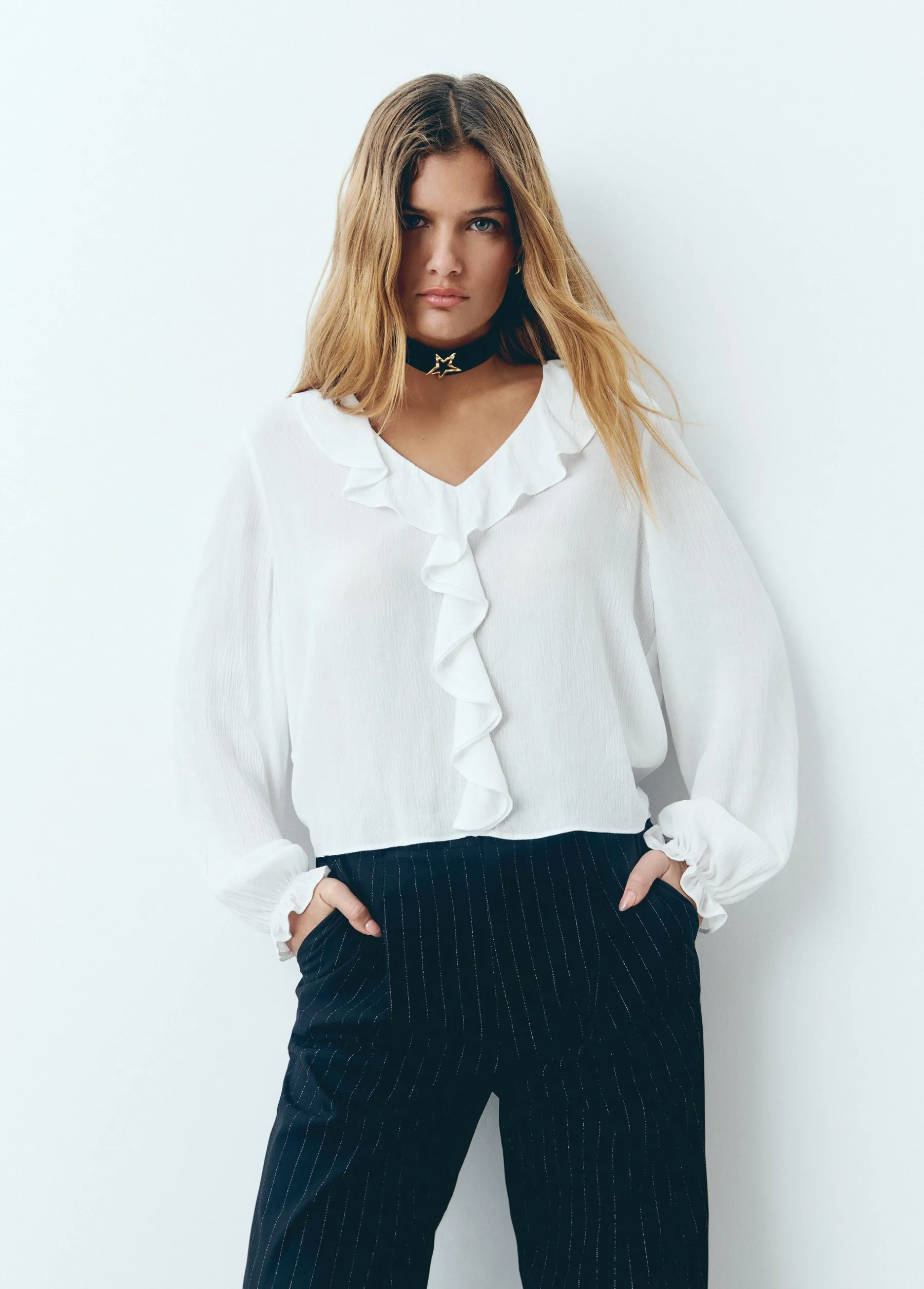 Camisas Y Blusas*Brownie Blusa escote volantes Crudo