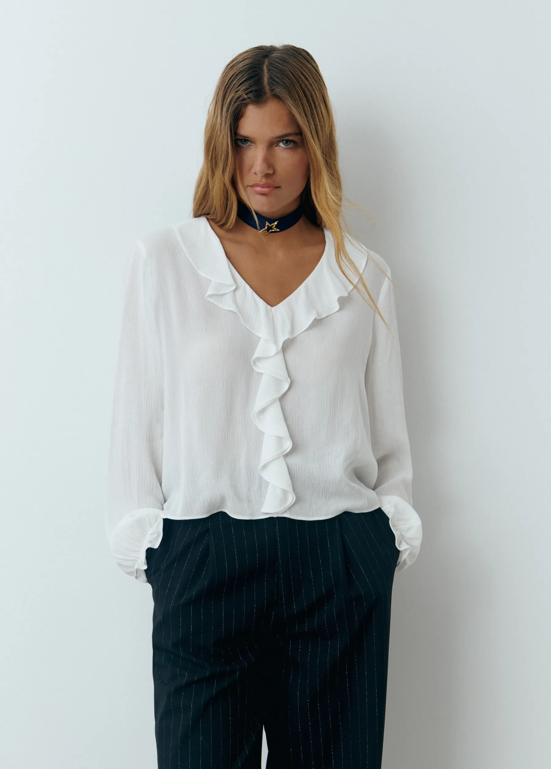 Camisas Y Blusas*Brownie Blusa escote volantes Crudo