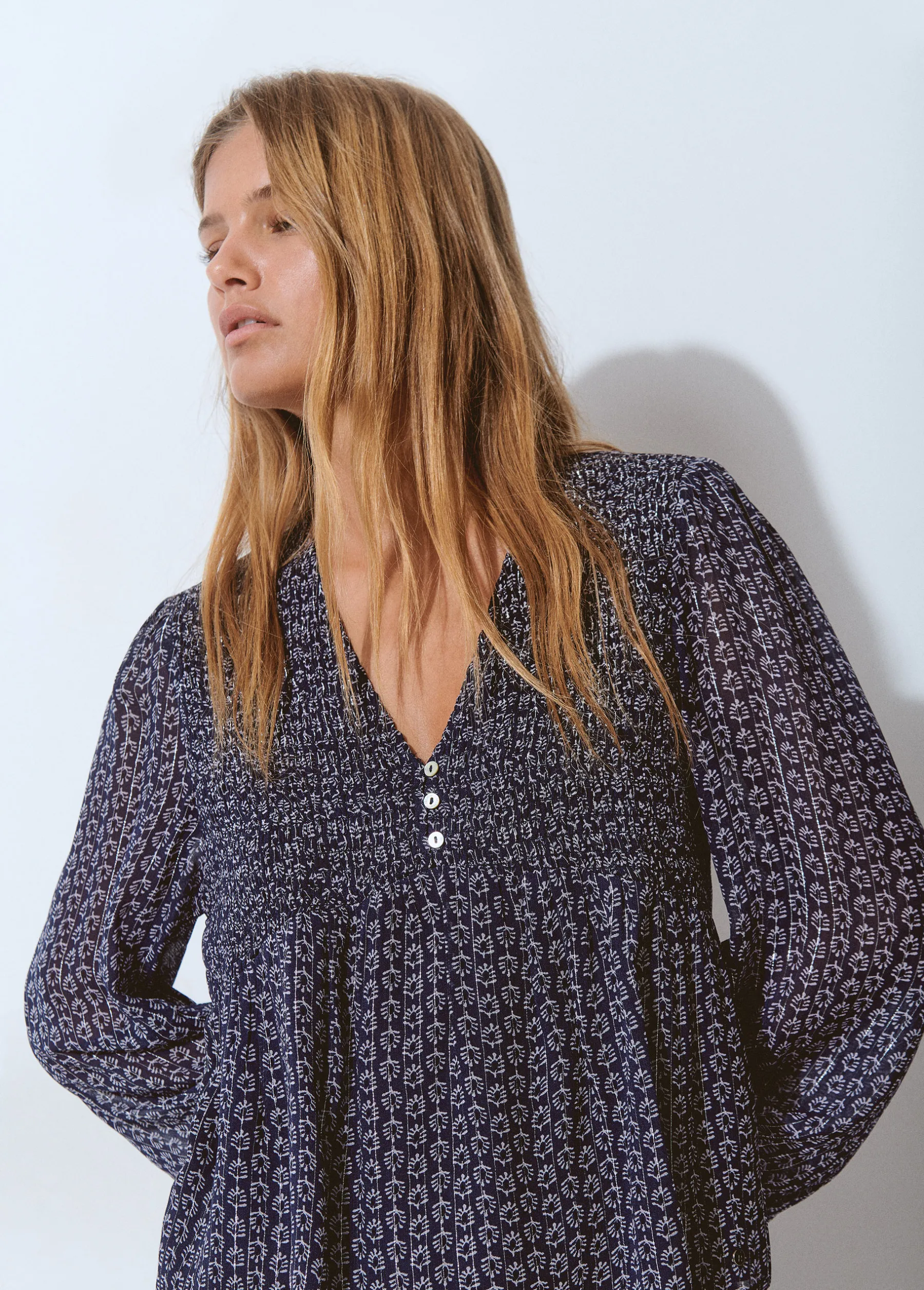 Camisas Y Blusas*Brownie Blusa smock pecho bicolor Azul