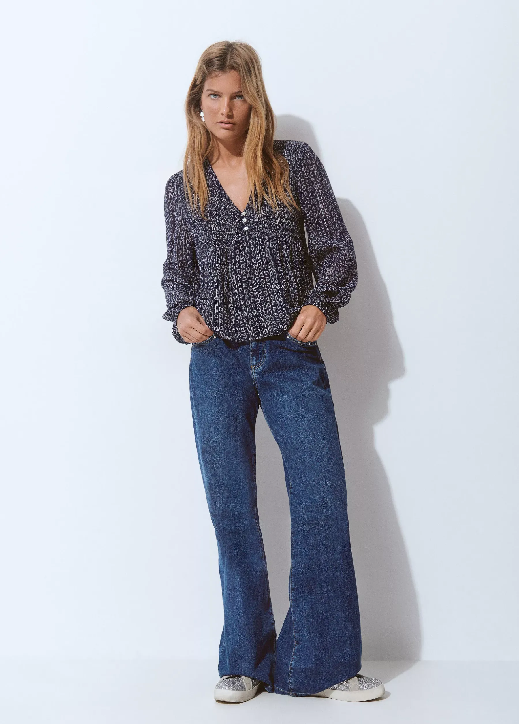 Camisas Y Blusas*Brownie Blusa smock pecho bicolor Azul