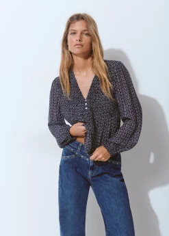 Camisas Y Blusas*Brownie Blusa smock pecho bicolor Azul