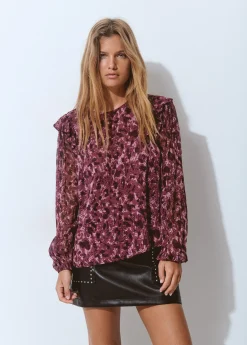 Camisas Y Blusas|Total Look*Brownie Blusa volantes mangas estampada brillo Berenjena