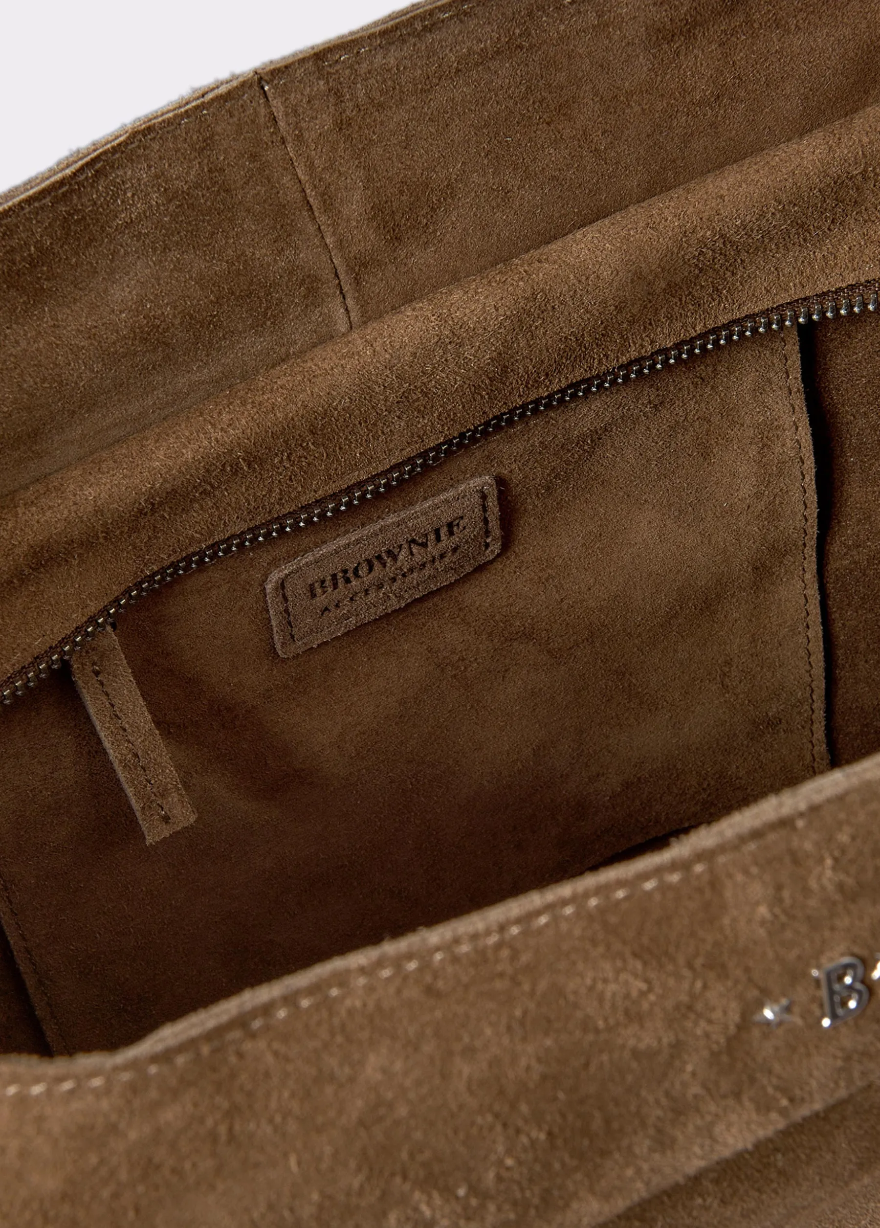 Bolsos*Brownie Bolso piel shopper flecos Taupeoscuro