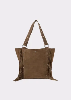 Bolsos*Brownie Bolso piel shopper flecos Taupeoscuro