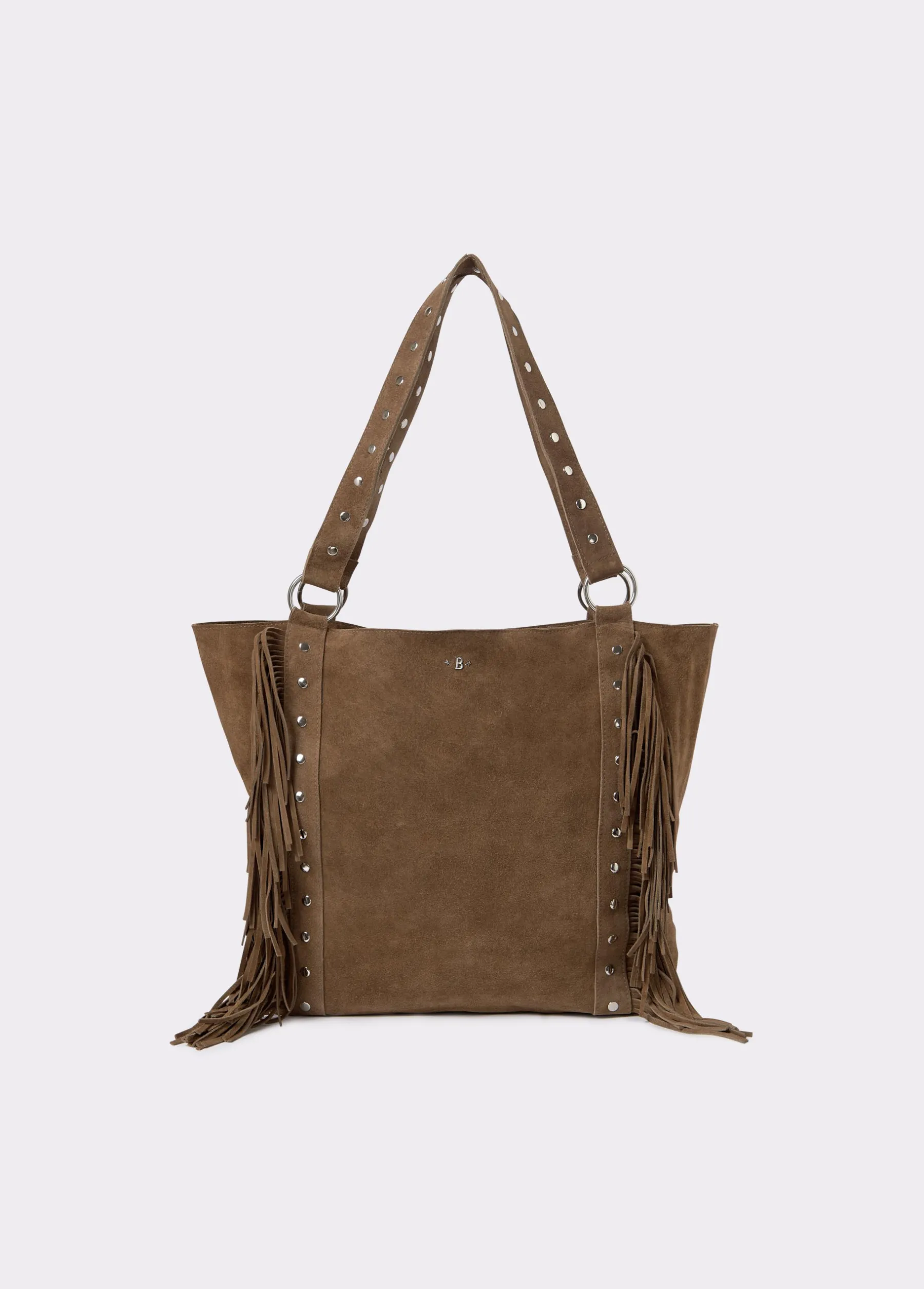 Bolsos*Brownie Bolso piel shopper flecos Taupeoscuro