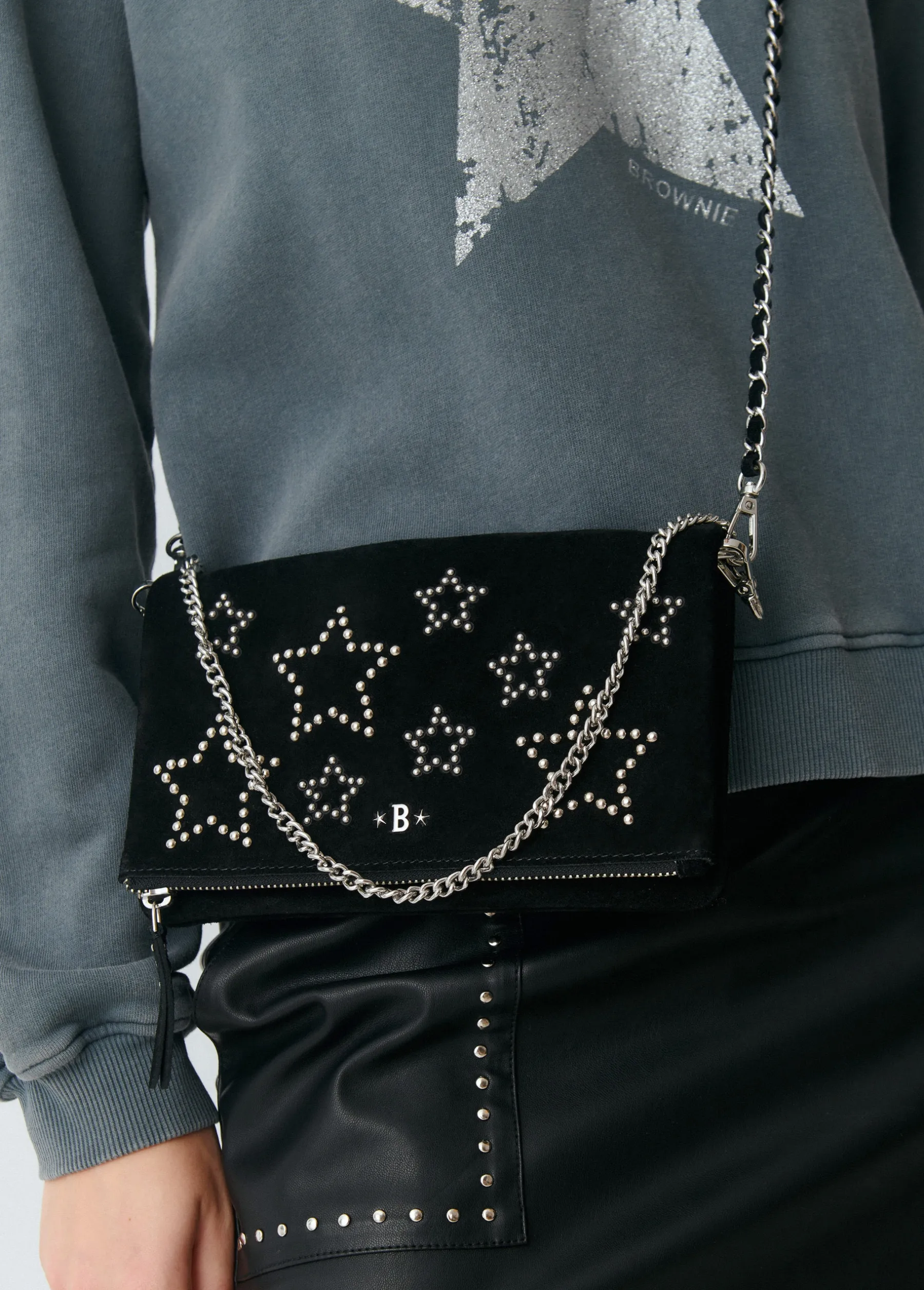 Bolsos*Brownie Bolso piel solapa estrellas Negro