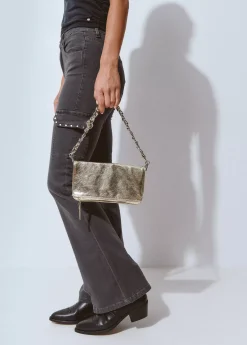 Bolsos*Brownie Bolso solapa laminado cadena gruesa Dorado