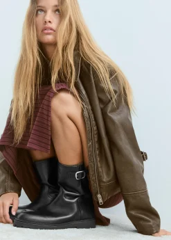 Zapatos*Brownie Botín piel motero hebilla Negro