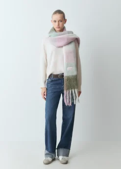 Bufandas*Brownie Bufanda gruesa cuadros flecos Rosa