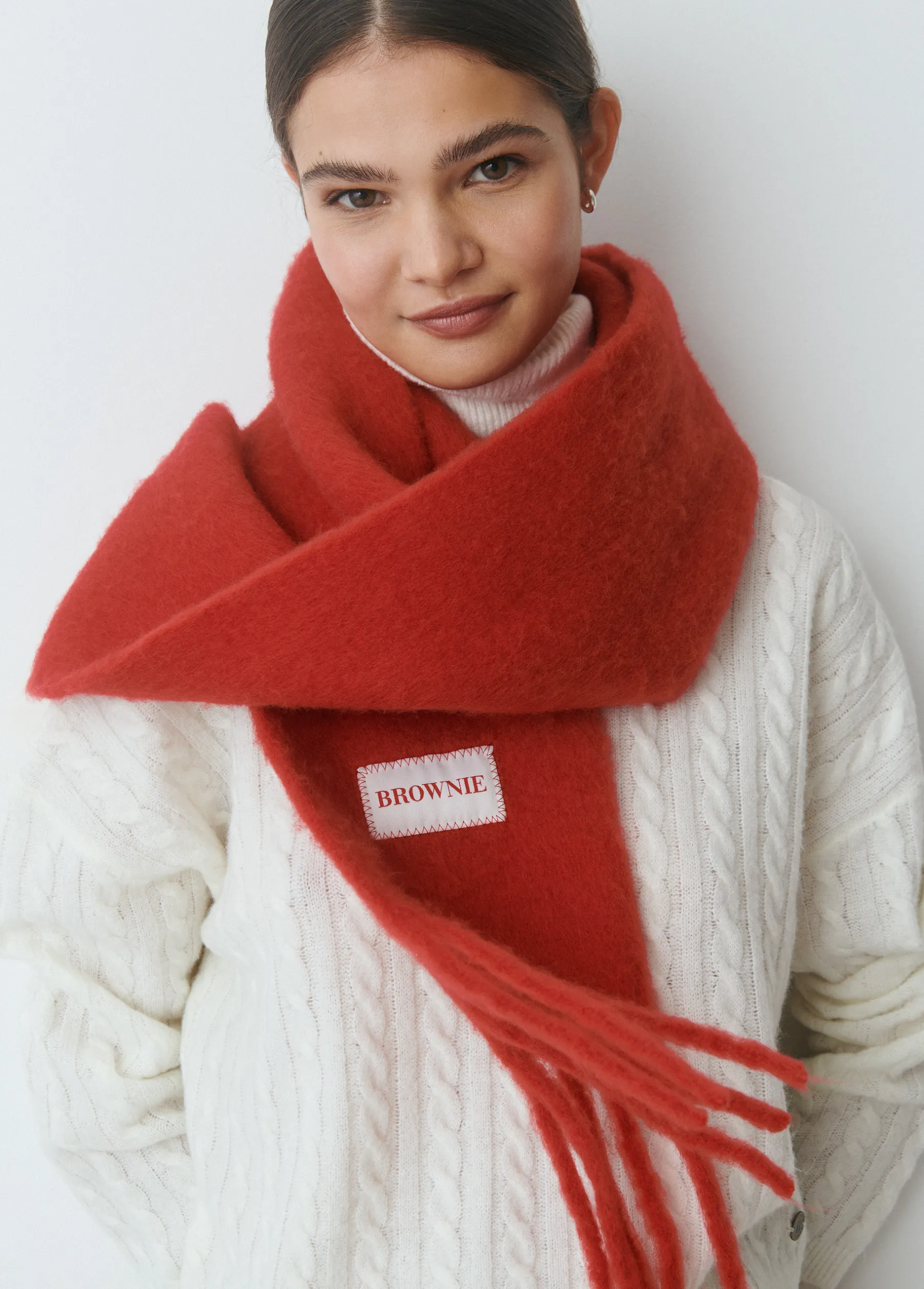 Bufandas*Brownie Bufanda gruesa estrecha lisa flecos Rojo