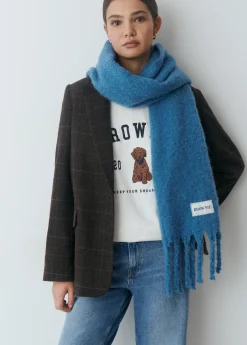 Bufandas*Brownie Bufanda gruesa lisa flecos Azul