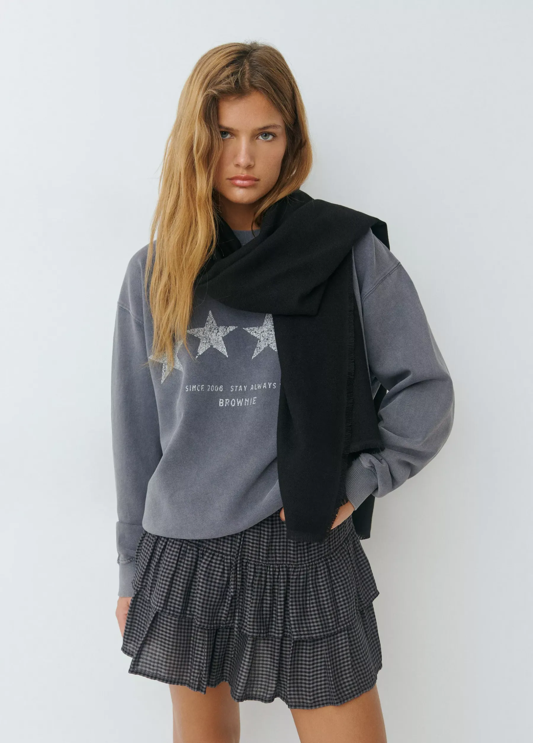 Bufandas*Brownie Bufanda lisa fina Negro