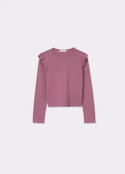 Camisetas Y Tops*Brownie Camiseta algodón flame volantes Berenjena