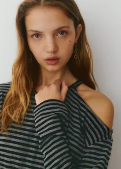 Camisetas Y Tops|Total Look*Brownie Camiseta cut-out hombro raya tejida Negro