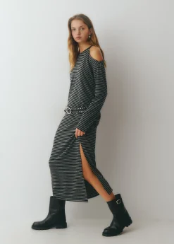 Camisetas Y Tops|Total Look*Brownie Camiseta cut-out hombro raya tejida Negro