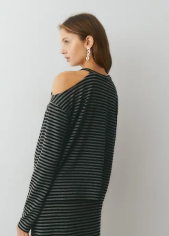 Camisetas Y Tops|Total Look*Brownie Camiseta cut-out hombro raya tejida Negro