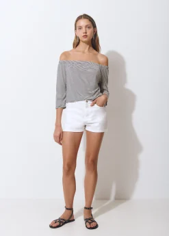 Camisetas Y Tops*Brownie Camiseta escote bardot raya tejida bicolor Crudo