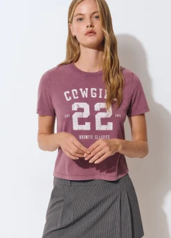 Camisetas Y Tops*Brownie Camiseta lavada print posicional Berenjena