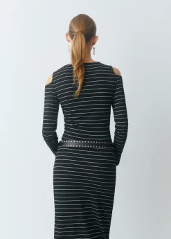 Camisetas Y Tops|Total Look*Brownie Camiseta raya lurex cut-out hombro Negro