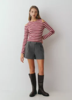 Camisetas Y Tops*Brownie Camiseta raya lurex cut-out hombro Rosa