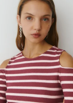 Camisetas Y Tops*Brownie Camiseta raya lurex cut-out hombro Rosa