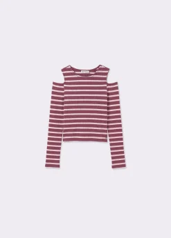 Camisetas Y Tops*Brownie Camiseta raya lurex cut-out hombro Rosa