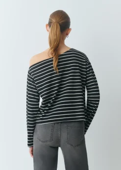 Camisetas Y Tops*Brownie Camiseta raya lurex escote barco Negro