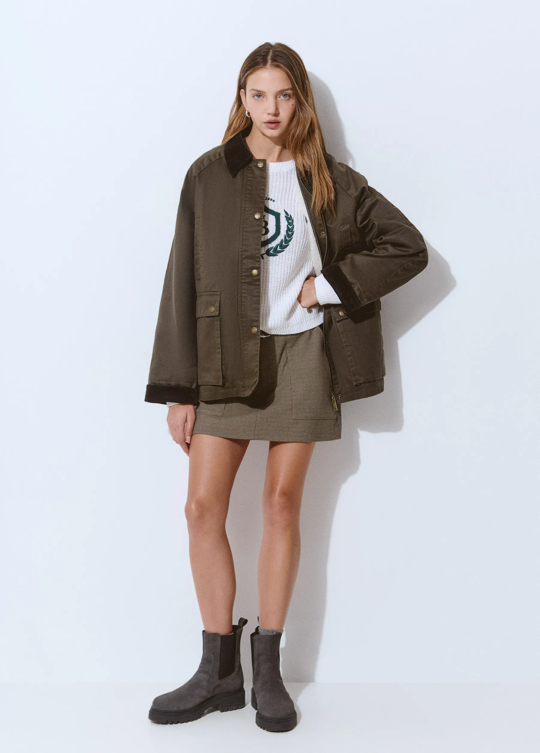 Abrigos Y Chaquetas*Brownie Chaqueta encerada con chaleco borrego extraíble Kaki