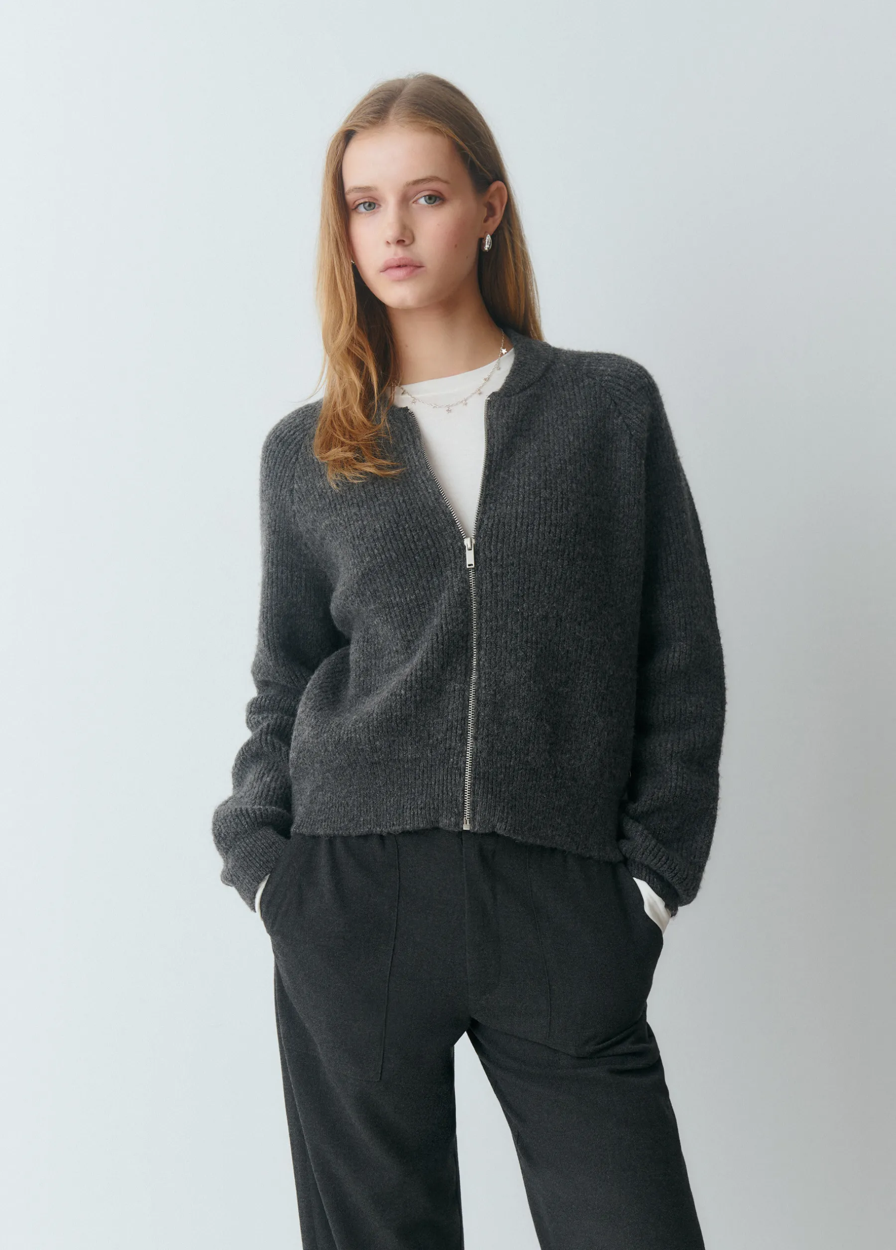 Jerséis|Punto*Brownie Chaqueta punto bomber Grismedio