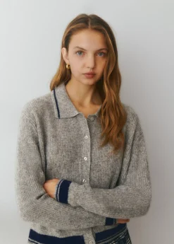 Jerséis|Punto*Brownie Chaqueta punto cuello polo contrastes Gris