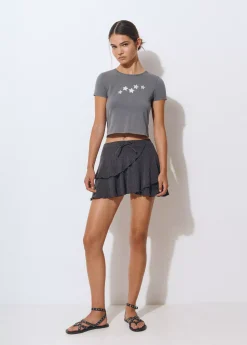 Faldas*Brownie Falda corta volantes tejido estructura Gris