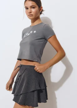 Faldas*Brownie Falda corta volantes tejido estructura Gris