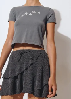 Faldas*Brownie Falda corta volantes tejido estructura Gris