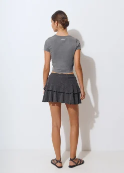 Faldas*Brownie Falda corta volantes tejido estructura Gris