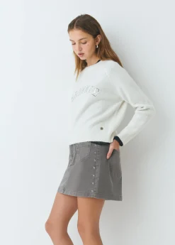 Faldas*Brownie Falda estrellas bordadas Gris