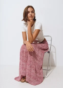 Faldas*Brownie Falda larga smock cintura estampada Teja