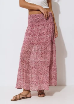 Faldas*Brownie Falda larga smock cintura estampada Teja
