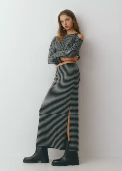 Faldas|Total Look*Brownie Falda midi raya tejida bicolor Negro