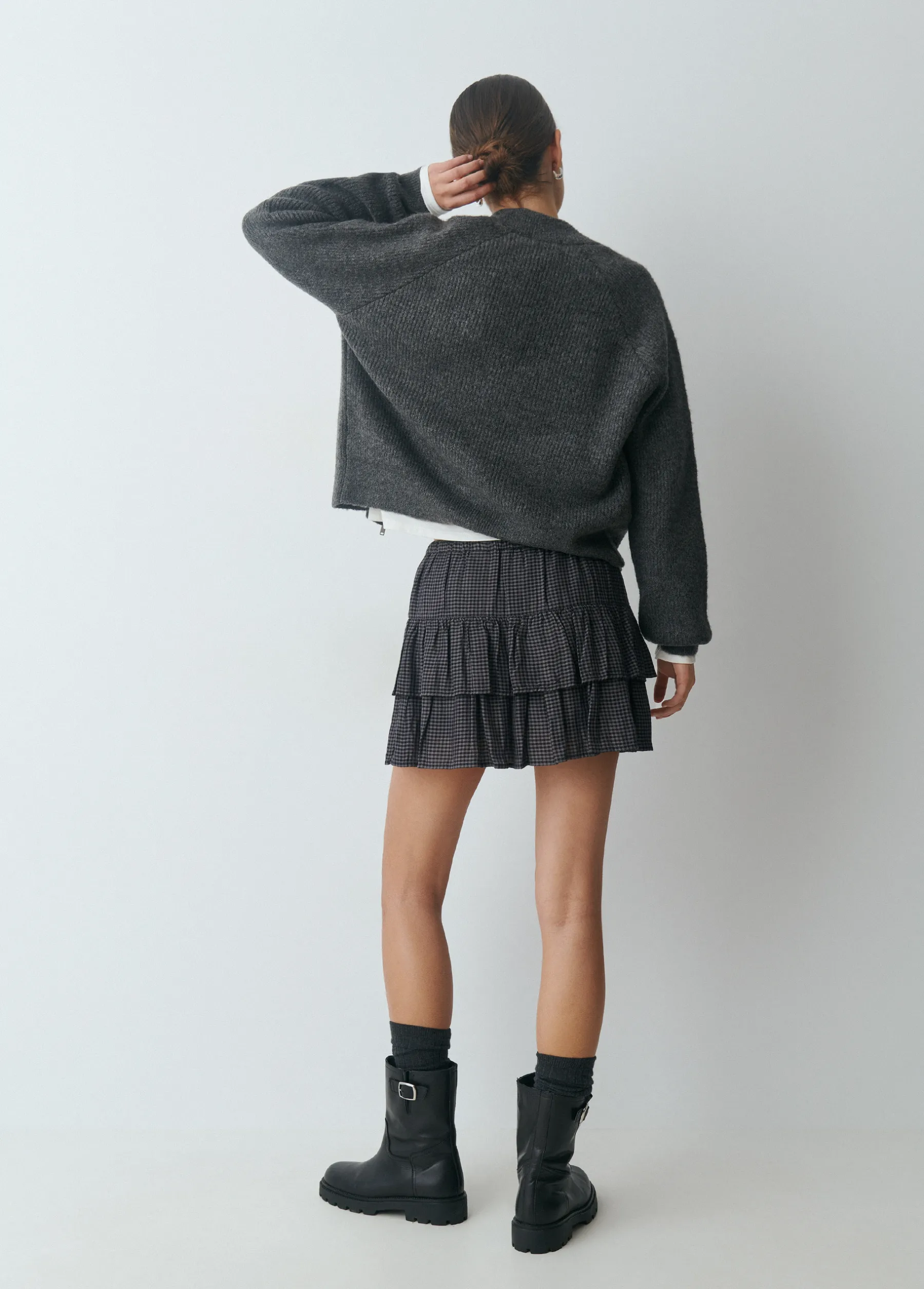 Faldas*Brownie Falda volantes cuadros Gris