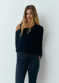 Jeans*Brownie Jeans flare cropped brillantes Negro