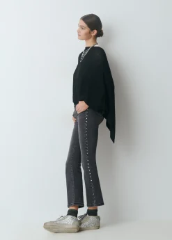 Jeans*Brownie Jeans flare cropped tachas Negro