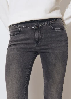 Jeans*Brownie Jeans flare cropped tachas Negro