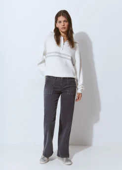 Jerséis|Punto*Brownie Jersey cremallera rayas Crudo