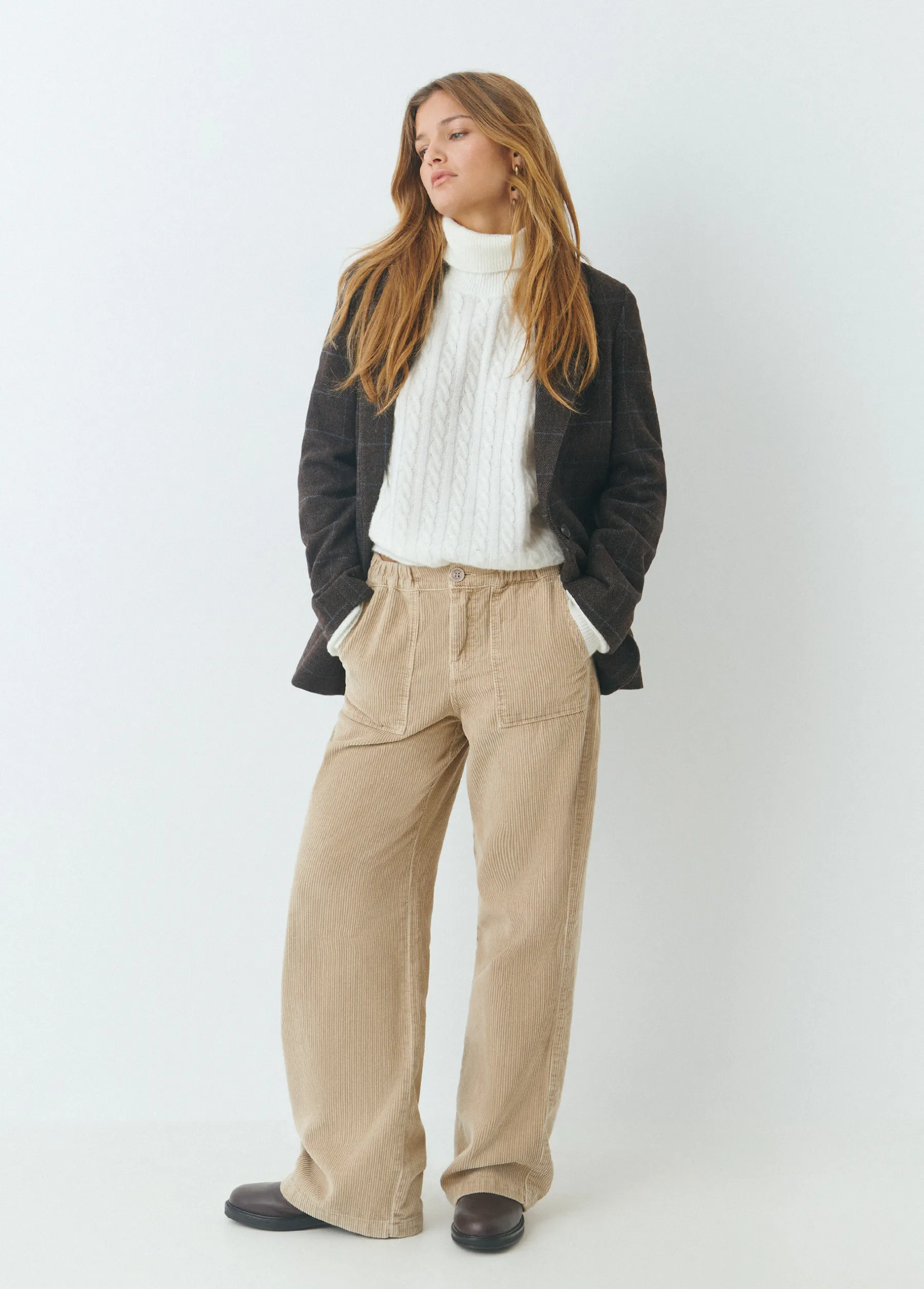 Jerséis|Punto*Brownie Jersey cuello alto trenzas Crudo