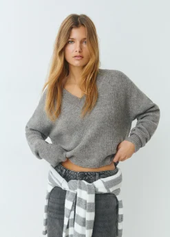 Jerséis|Punto*Brownie Jersey cuello pico básico Grismedio